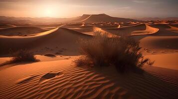 panorama do uma quente deserto com arenoso onda dentro a tarde. ai gerado foto