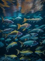 uma grupo do peixe natação dentro a oceano ai gerado foto