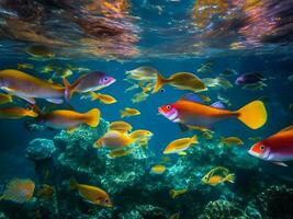 uma grupo do peixe natação dentro a oceano ai gerado foto