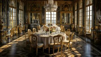 foto do a jantar quarto às a Palácio do versalhes, França. generativo ai