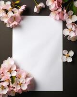 em branco papel para Parabéns com sakura flor, ai gerado foto