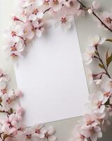 em branco papel para Parabéns com sakura flor, ai gerado foto