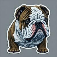 Inglês buldogue adesivo, desenho animado com avião fundo foto