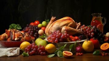 foto do vários frutas, vegetal, frango carne em a mesa para dieta cardápio