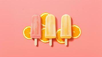 generativo ai, fruta gelo creme ou sorvete em uma grudar, brilhante cor, verão humor, panorâmico Visão foto