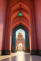 a Entrada para uma mesquita com uma azul chão ai gerado foto
