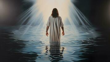 costas Visão do Jesus Cristo caminhando em água foto