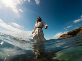 Jesus Cristo caminhando em água. ai gerado foto