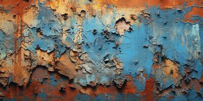 generativo ai, enferrujado azul e turquesa metal fundo. grunge velho parede textura foto