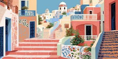 generativo ai, santorini, Grécia tema parede arte impressão Matisse estilo poster, plano estilo ilustração foto