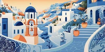 generativo ai, santorini, Grécia tema parede arte impressão Matisse estilo poster, plano estilo ilustração foto