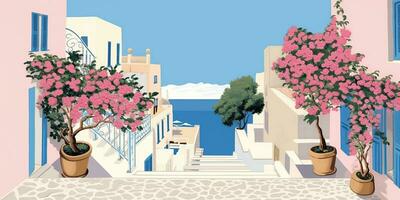 generativo ai, santorini, Grécia tema parede arte impressão Matisse estilo poster, plano estilo ilustração foto