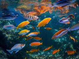 uma grupo do peixe natação dentro a oceano ai gerado foto