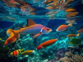 uma ampla grupo do peixe natação dentro a oceano ai gerado foto