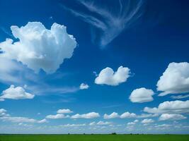 uma campo com alguns nuvens dentro a céu ai gerado foto