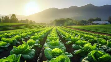 agrícola indústria. crescendo salada alface em campo. generativo ai. foto