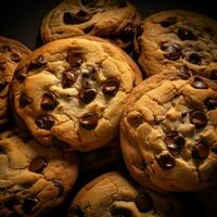 doce saboroso biscoitos com chocolate salgadinhos em a mesa. generativo ai. foto