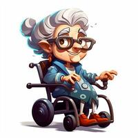 idosos mulher dentro cadeira de rodas dentro desenho animado estilo foto