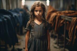 pequeno indiano menina em industrial fundo foto