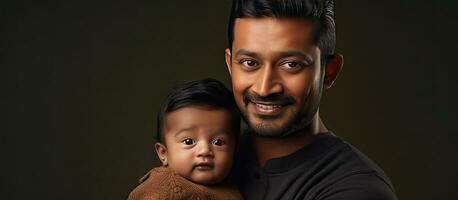 ásia indiano pai com recém-nascido bebê cuidados de saúde e creche solteiro Papai pai s dia conceito foto