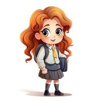 escola personagem desenho animado estilo, costas para escola Alto qualidade ai imagem gerado foto