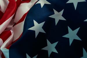 fechar-se americano bandeira, EUA bandeira fundo com cópia de espaço. topo Visão foto
