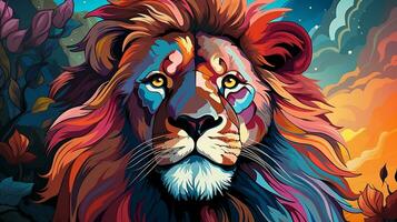colorida leão dentro pop arte estilo vetor ilustração generativo ai foto