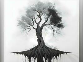 ai gerado abstrato artístico fundo com árvore do vida dentro Preto e branco foto