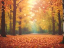 ai generativo outono sazonal estética fundo bandeira Projeto com outono folhas dentro tr floresta foto