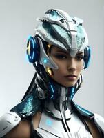 ai generativo cyborg robótico mulher, futurista humanóide Projeto foto