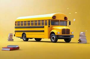 ai generativo amarelo escola ônibus ilustração, costas para escola conceito foto