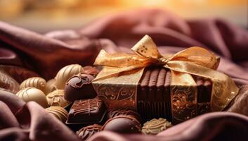 lindo chocolate caixa cheio do chocolate guloseimas foto