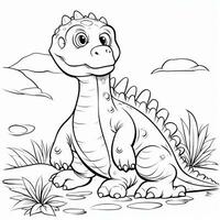 ilustração esboço desenhando branco fundo desenho animado fofa dinossauro para coloração, personagem jogos aplicativo móvel, generativo ai foto