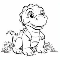 ilustração esboço desenhando branco fundo desenho animado fofa dinossauro para coloração, personagem jogos aplicativo móvel, generativo ai foto