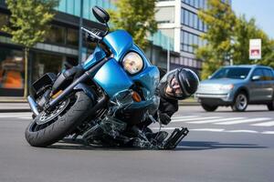 carro e motocicleta acidente às a interseção, acidente seguro. generativo ai foto