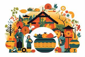 chuseok, plano estilo ilustração. generativo ai foto