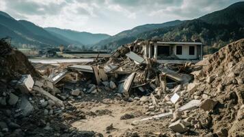 conseqüência do uma deslizamento de terra dentro uma chinês Vila foto