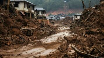 conseqüência do uma deslizamento de terra dentro uma chinês Vila foto