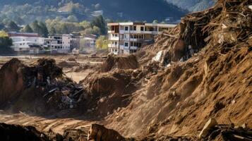 conseqüência do uma deslizamento de terra dentro uma chinês Vila foto