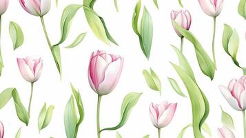 desatado padronizar do tulipa flor dentro aguarela estilo isolado em branco fundo. tulipa flor textura fundo. generativo ai foto