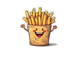 engraçado francês fritas desenho animado personagem clipart, grafite rabiscar estilo em a branco fundo generativo ai foto