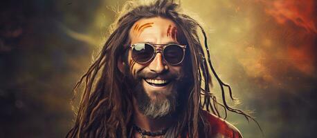 uma hippie rastaman é sorrindo em uma grunge fundo foto