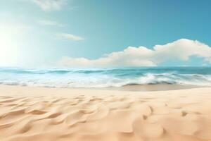 mar de praia com branco areia de praia azul céu com nuvens, verão feriado fundo, ai gerar foto