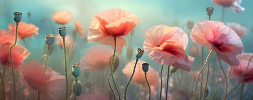 Rosa papoilas dentro a campo Primavera flor com borrado fundo, ai gerar foto