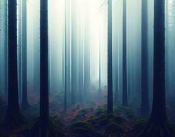 abstrato fundo este captura a essência do névoa e névoa tecelagem através uma floresta. foto