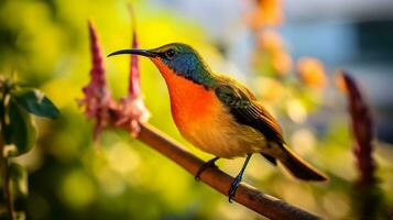 ai generativo lindo pássaro barrigudo sunbird com talia dealbatawater canna foto