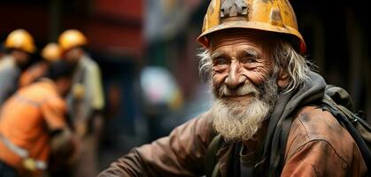 sorridente Paquistão mais velho trabalhador. conceito do segurança medidas, especializado trabalho e trabalhadores. foto