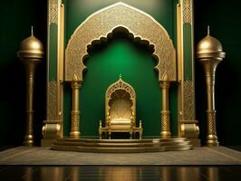 islâmico pódio dentro verde e ouro generativo ai foto