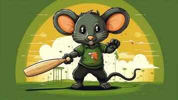 uma fofa rato Esportes mascote plano ilustração vestindo uma beisebol uniforme e jogando beisebol generativo ai foto