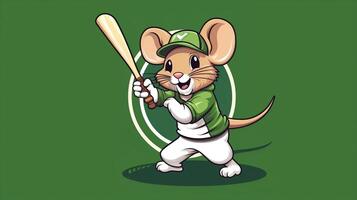 uma fofa rato Esportes mascote plano ilustração vestindo uma beisebol uniforme e jogando beisebol generativo ai foto